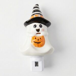 Halloween Ghost Night Light Ceramic Witch Hat Pumpkin Plug In Auto Sensor Decor